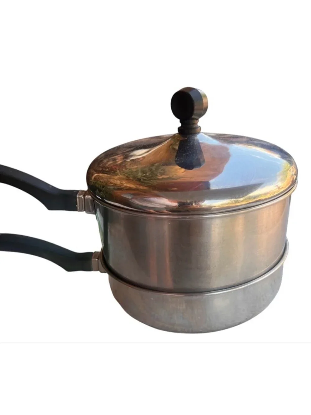 FarberWare Double Boiler Pan Set W/ Lid  2 Quart Aluminum Clad SS Hanging Rings